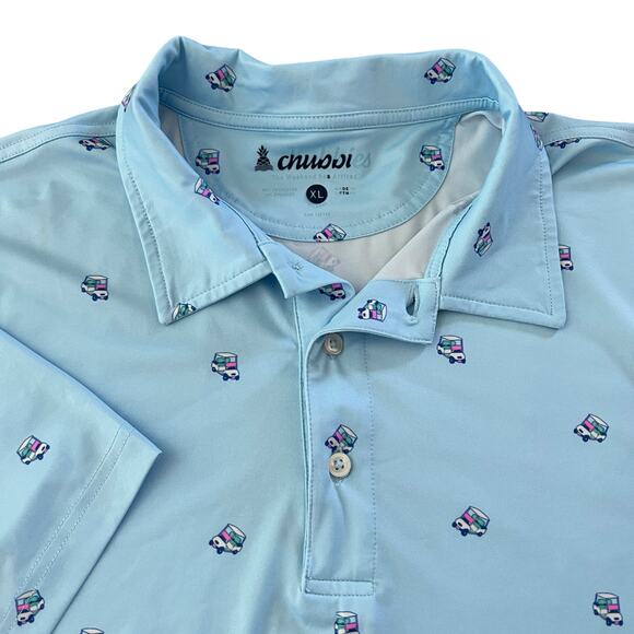 CHUBBIES Men's Performance Golf Print Blue Polo Shirt Sz XL Preppy Casual - Picture 1 of 8